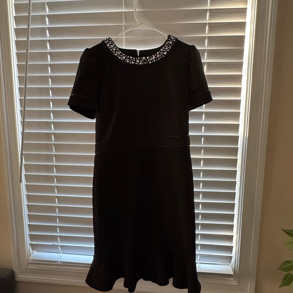 Karl Lagerfeld Black Short Sleeve Dress with Jeweled Collar